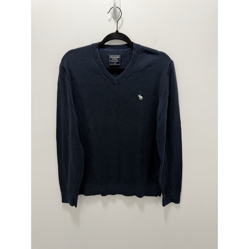 Vintage Y2K Abercrombie & Fitch Men's M Navy Pima Cotton V Neck Sweater Moose